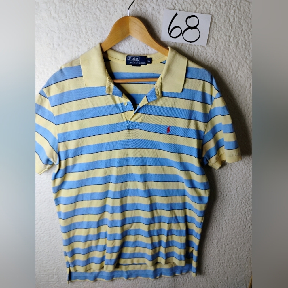 Polo Ralph Lauren Polo Blue Yellow Striped Red Pony Rugby Shirt Mens Sz XL